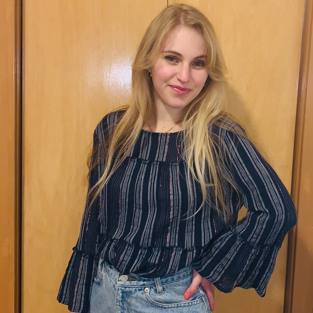 Blue Rain NWT Boho Shimmer Peasant Top